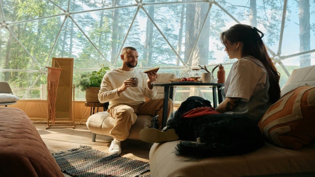 A couple talking at home