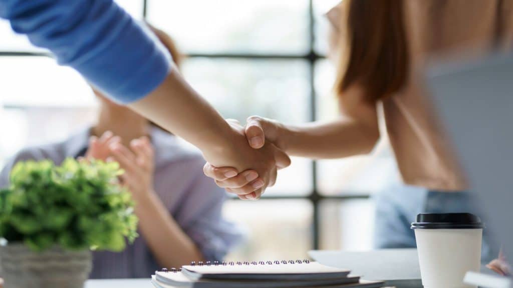 Two colleagues shaking hands