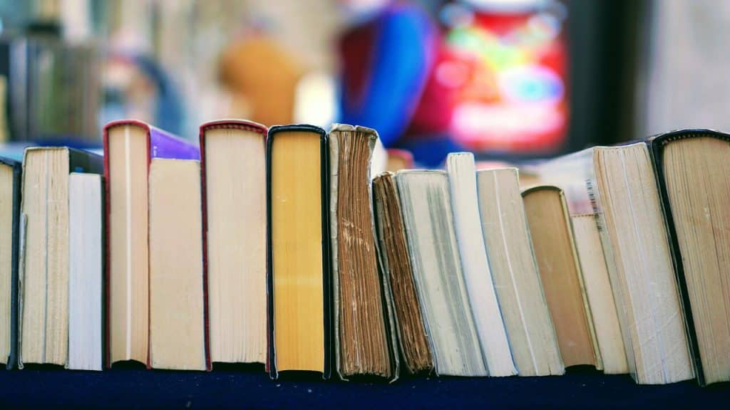 Books lined up in a library