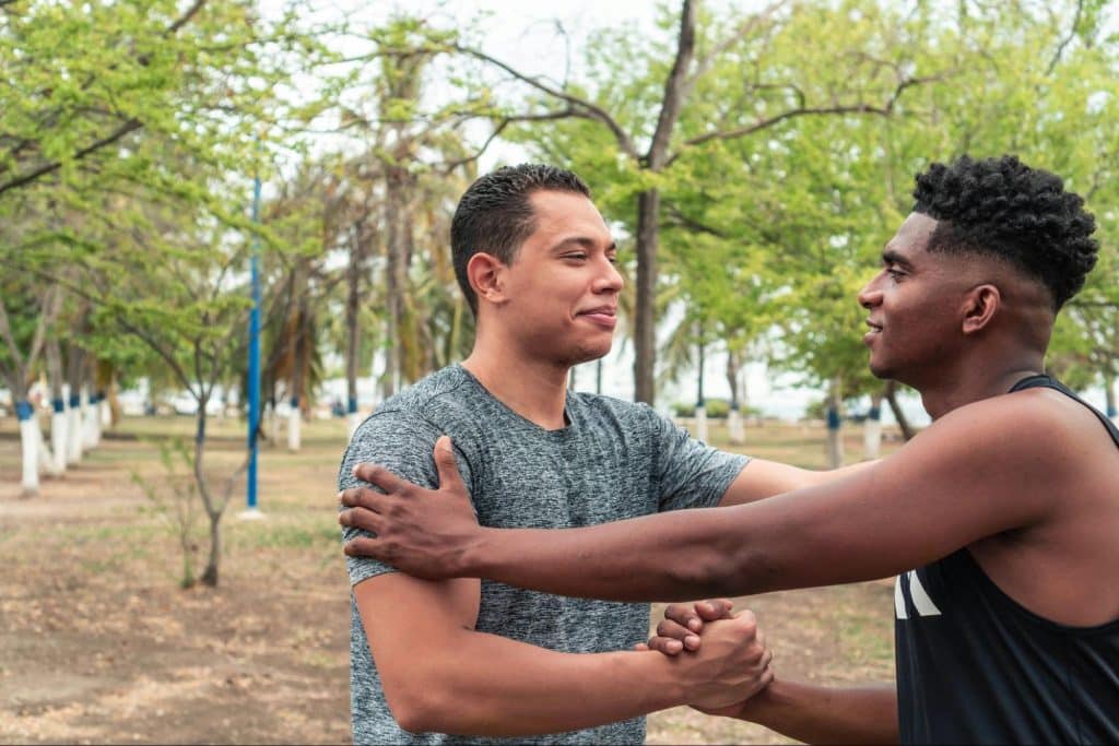 Two men agreeing.