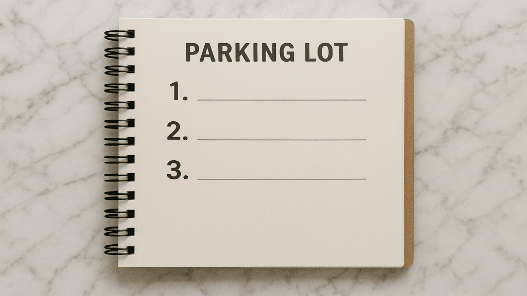 A notebook with a parking lot list