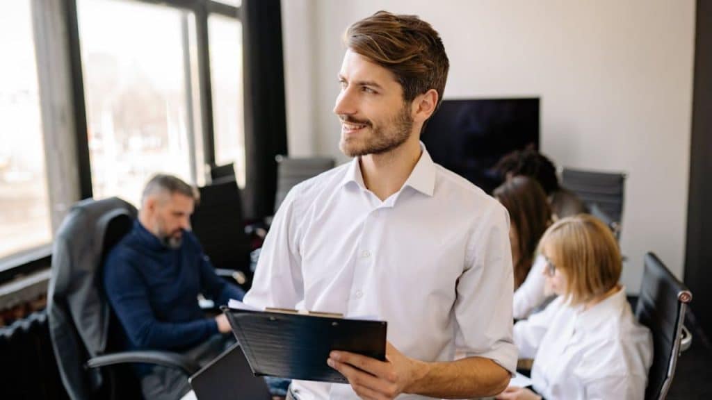 Confident man speaking in the conference room
