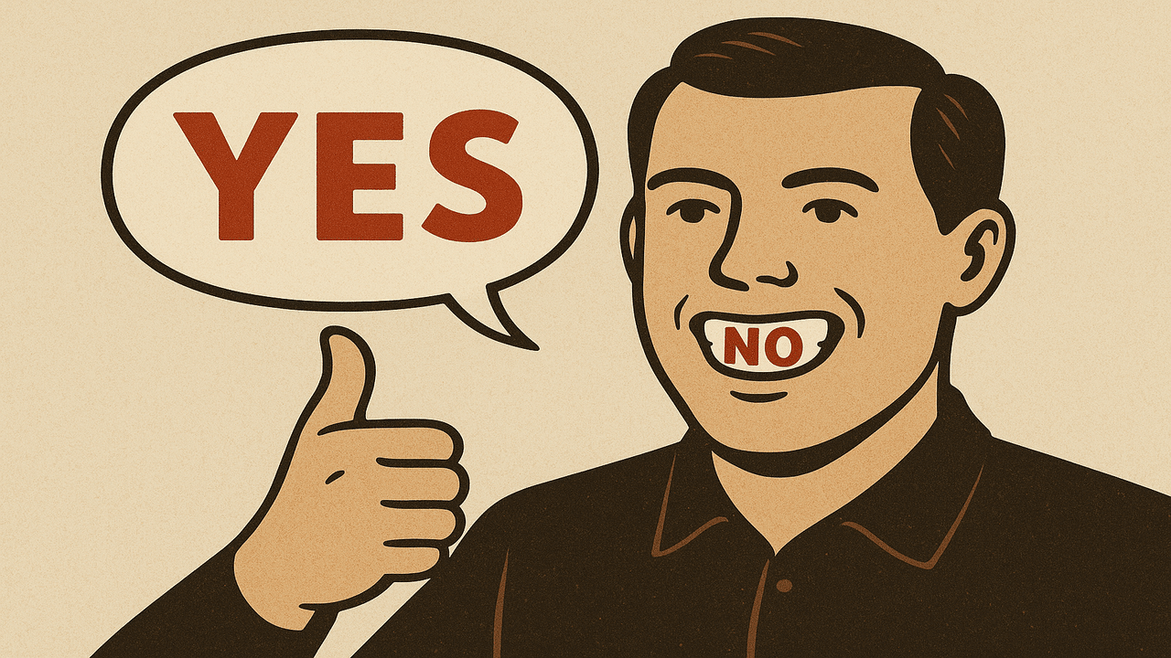 An image depicting the concept of saying yes when you mean no.
