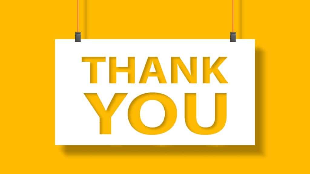 A 3D rendering of a thank you sign