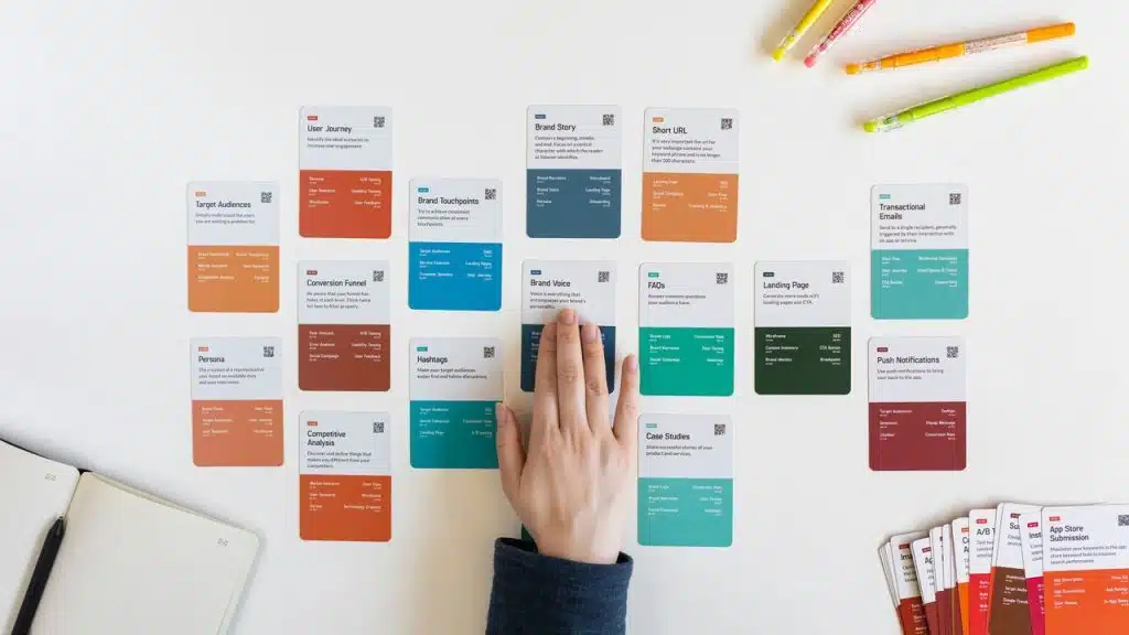 A person’s hand on a bunch of cards