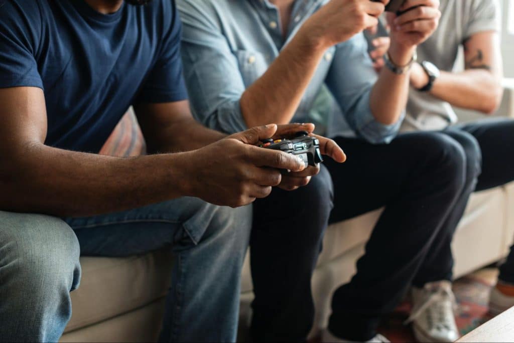 Guys playing a videogame 