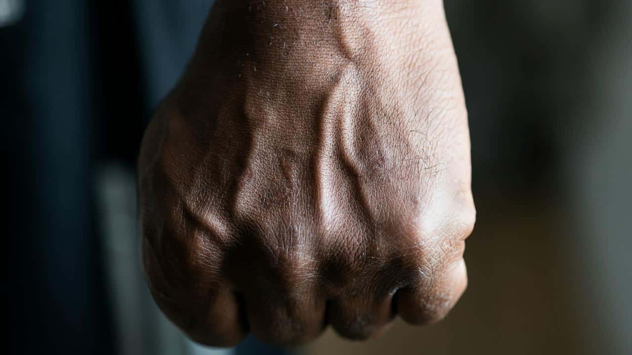 A close-up photo of a clenched fist.