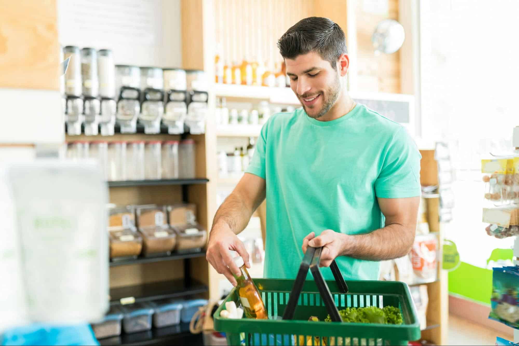 A picture of a man at the grocery.