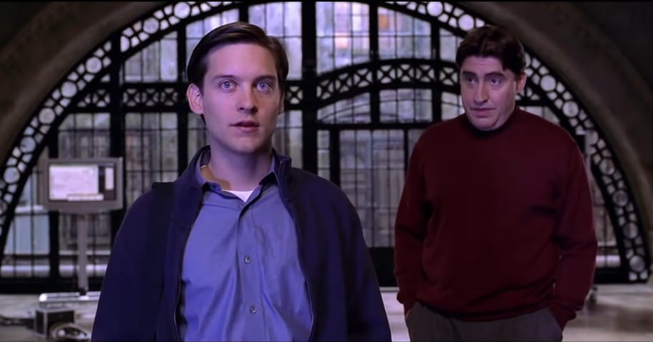 Peter Parker talking with a man.