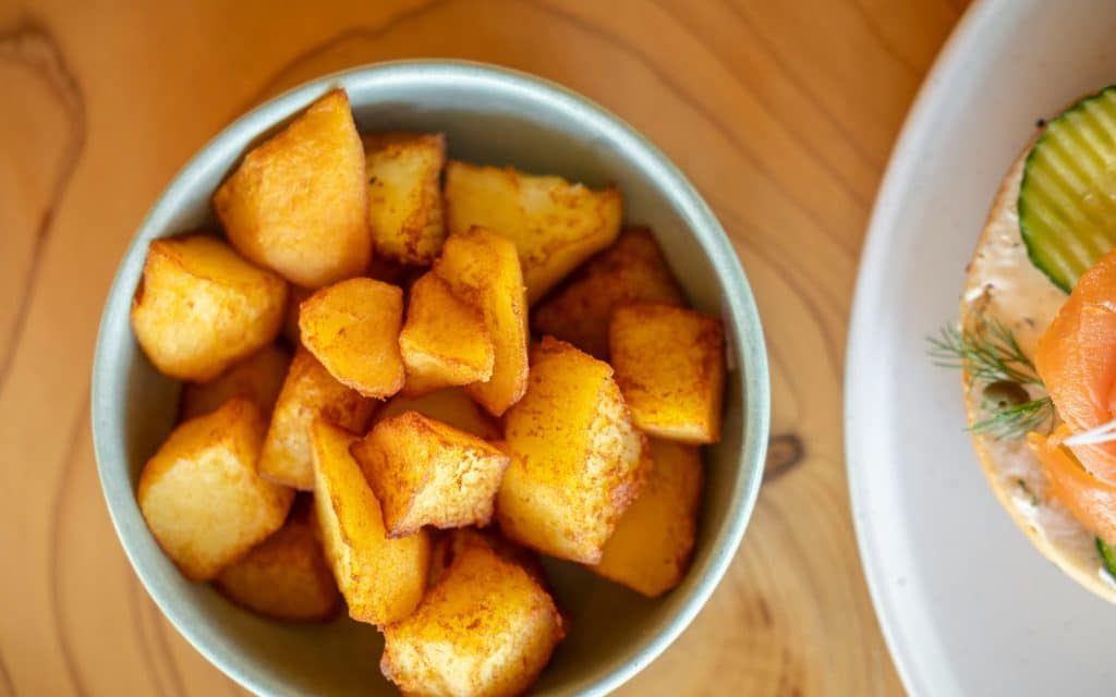 Sliced sweet potatoes.