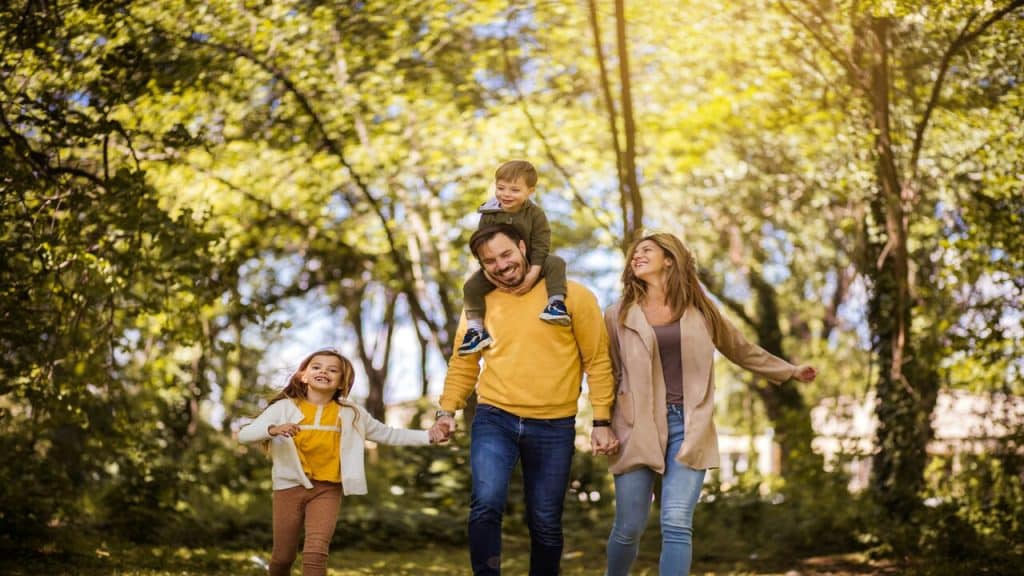 A family spending time outdoors.