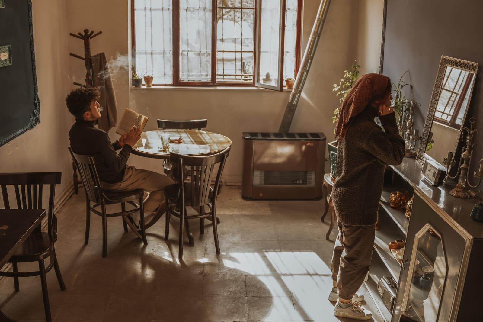 A couple doing their own things.