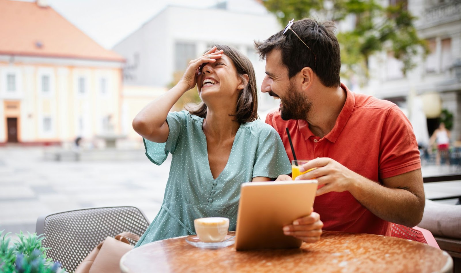A man and woman just being happy talking about money.