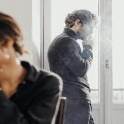 A couple refusing to look at each other.