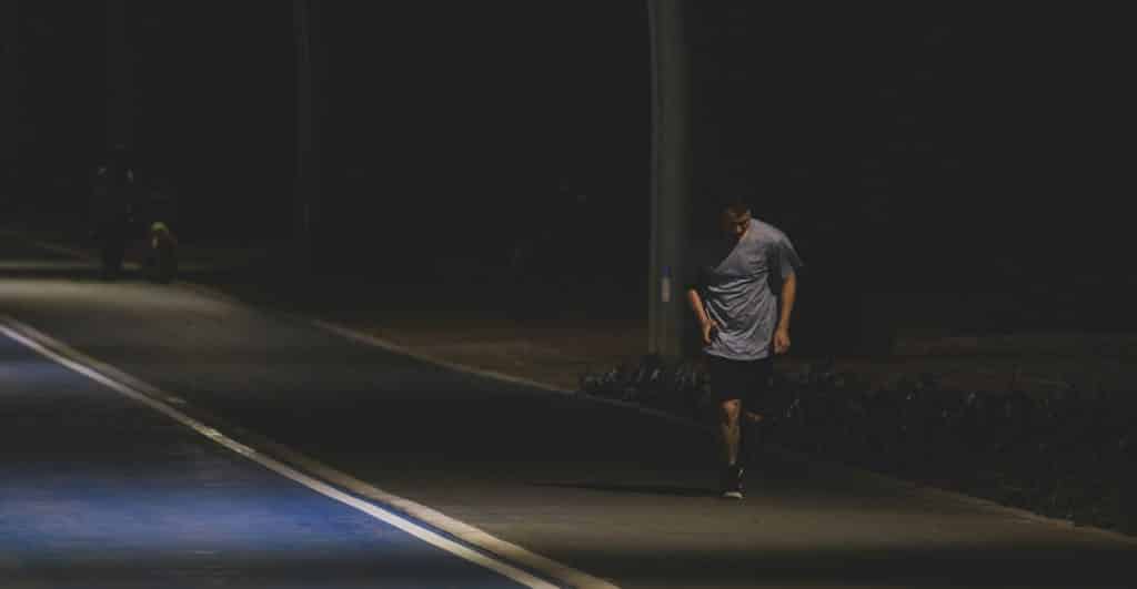 A man running at night