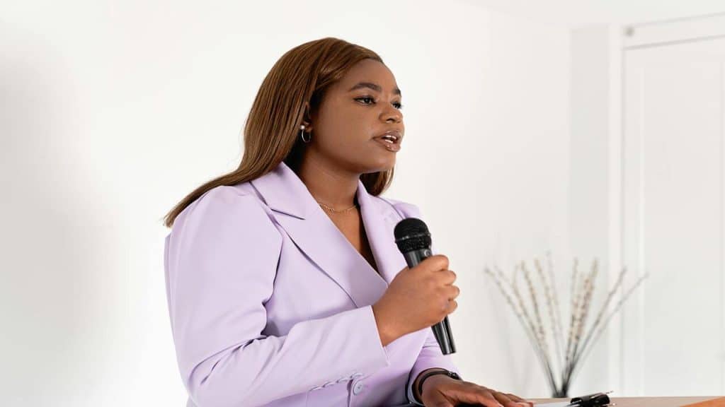 A woman giving a speech.