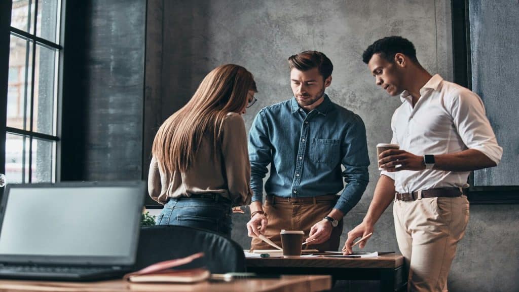 Young professionals in business casual.