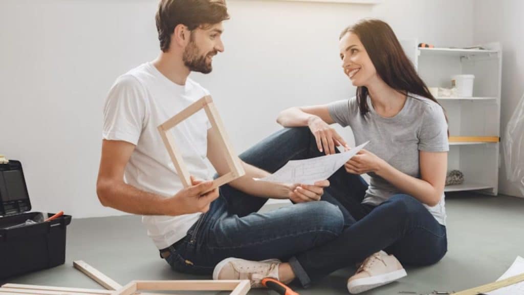 Couple working together on a shared project.