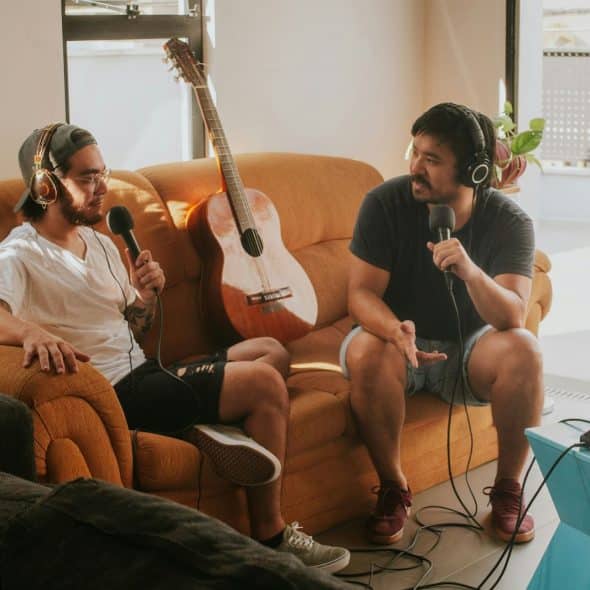 Single men doing podcasts