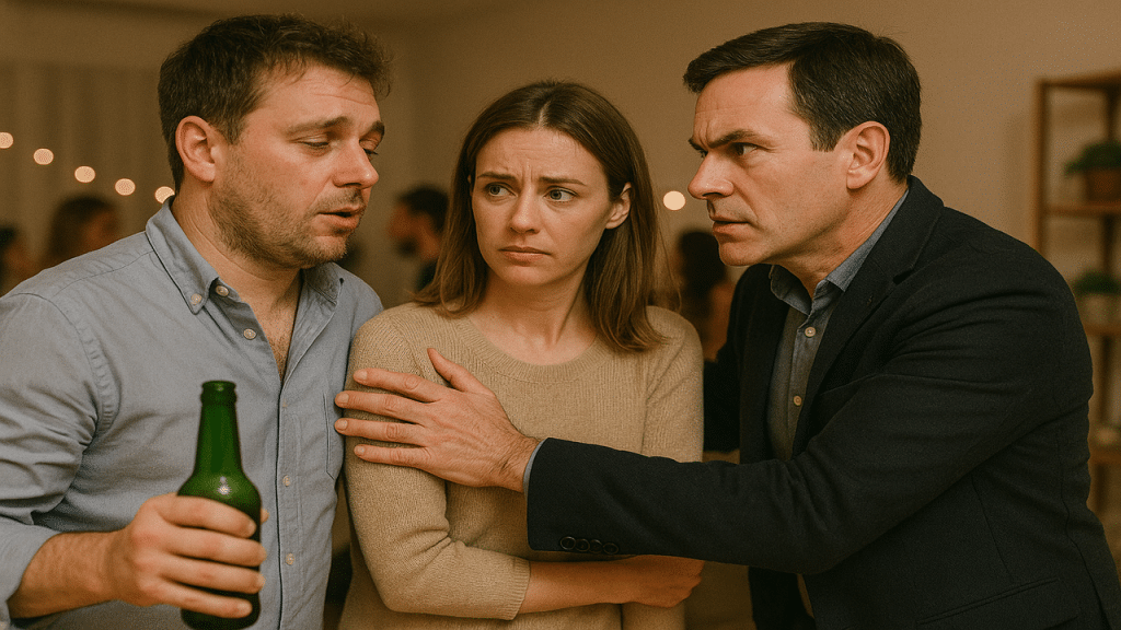 A man stepping in to defend his wife.