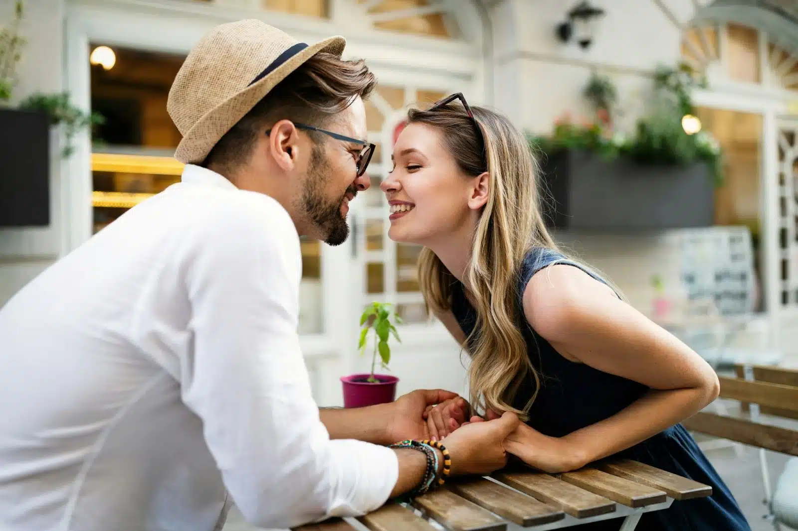 A couple having a date outside.