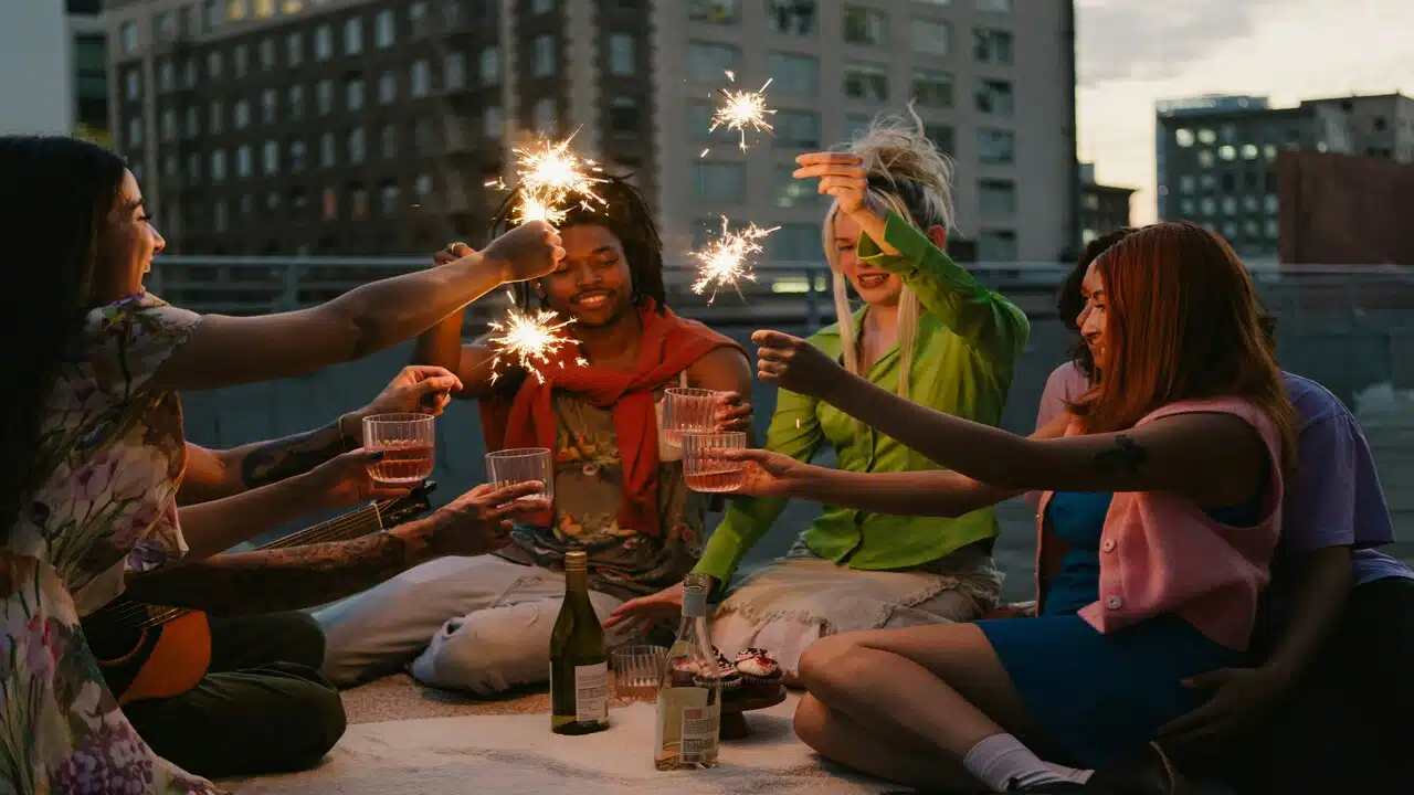 People holding sparklers.