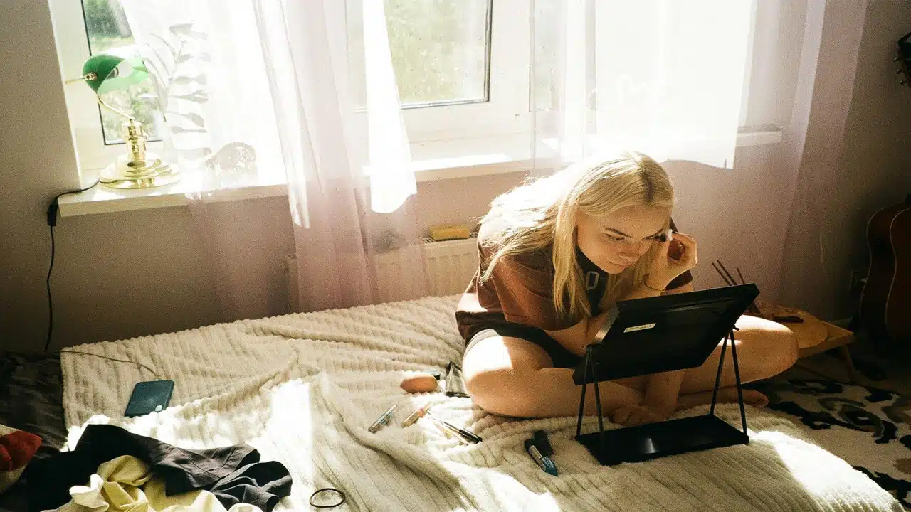 A woman getting ready for a date.