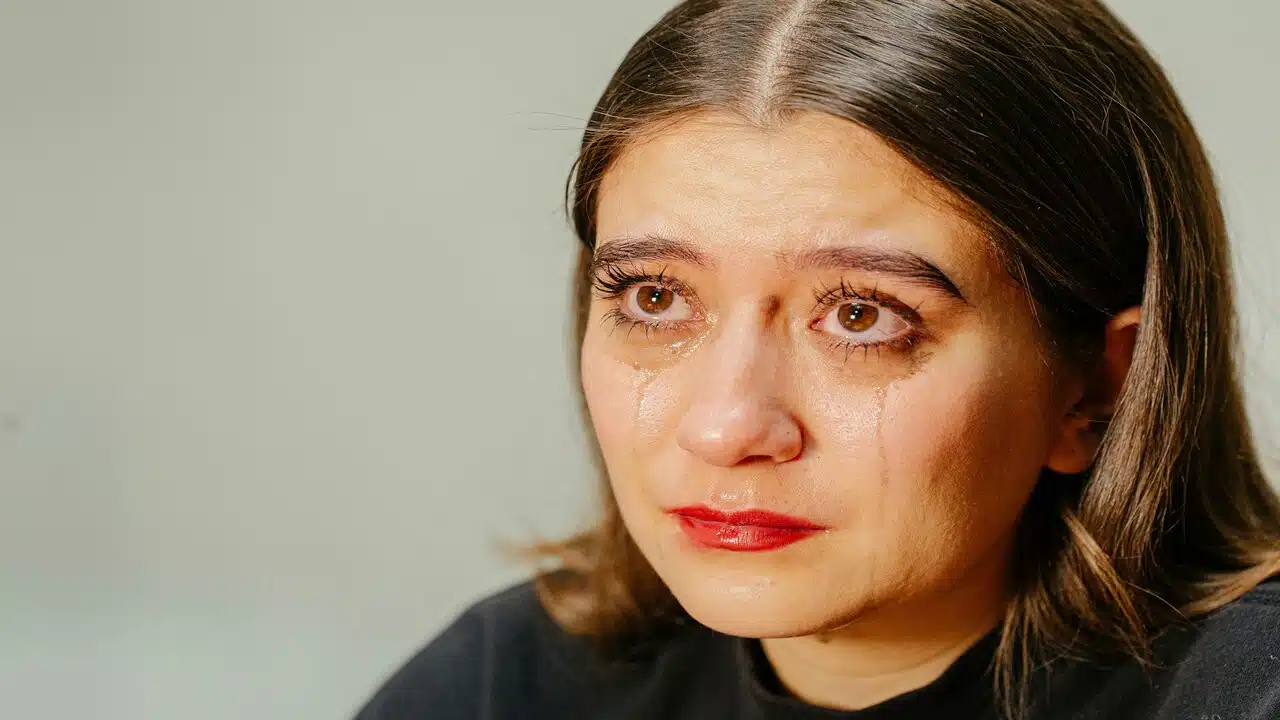 A crying woman.