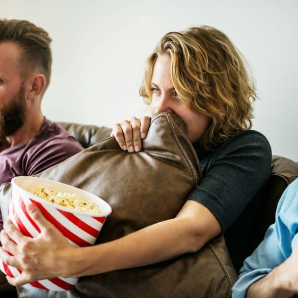 A picture of people watching a movie