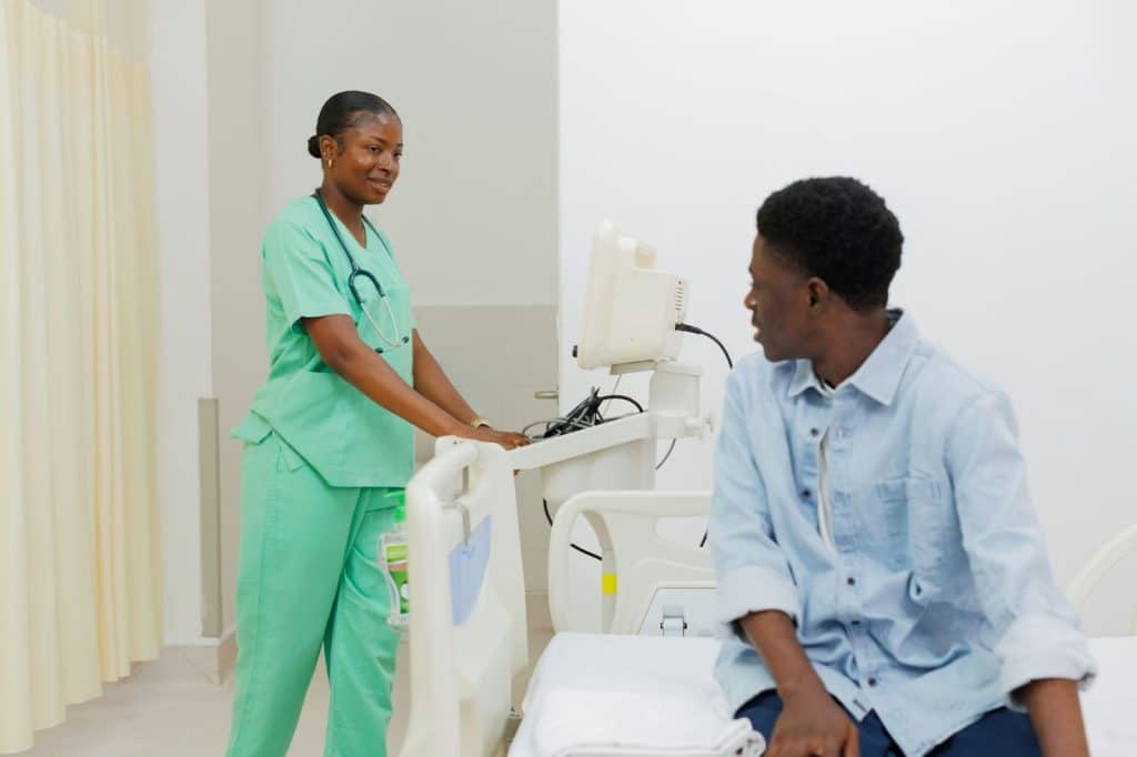 A man at the hospital getting a check-up