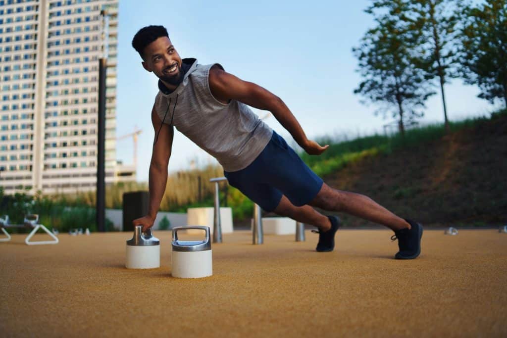 A man exercising outdoors