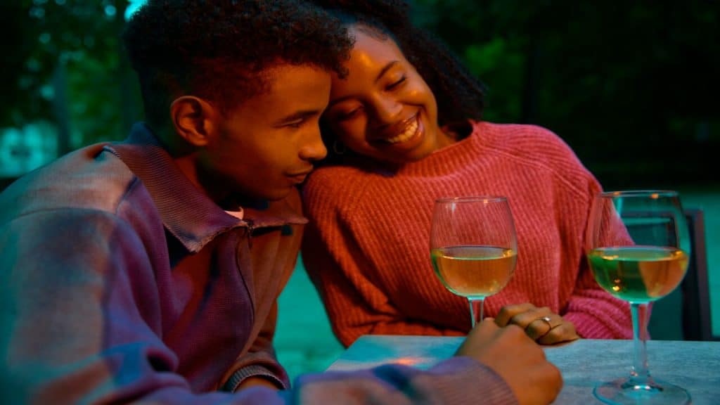 A couple having wine during their date