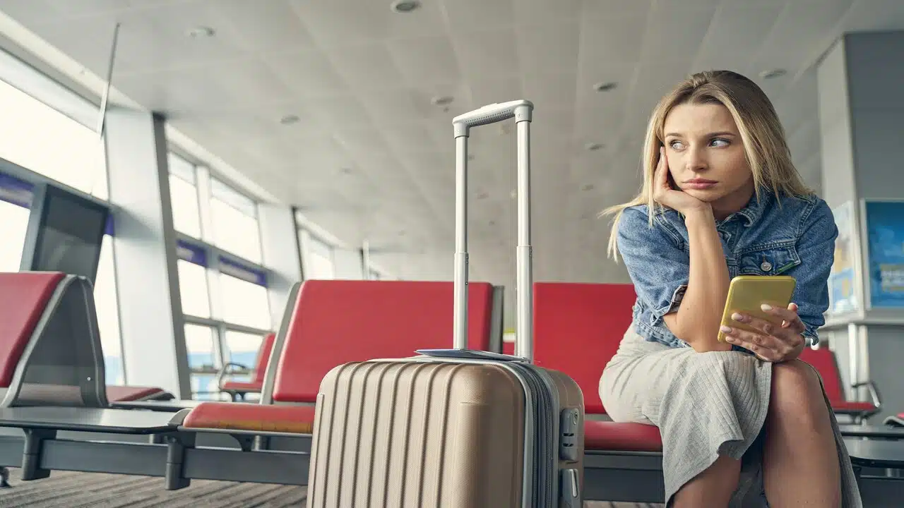 A woman waiting by herself.