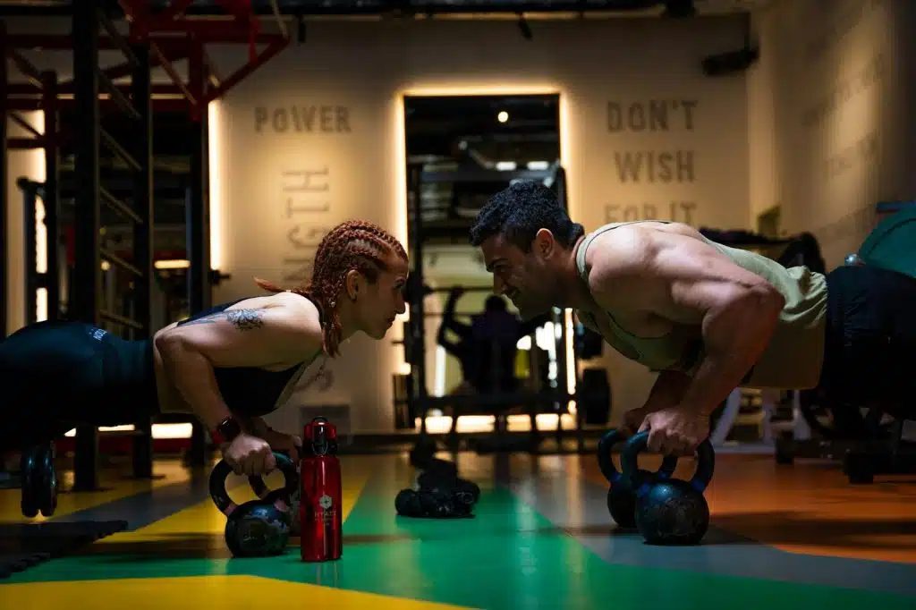 A man and woman working out together