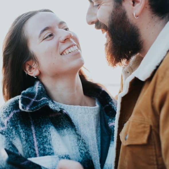 A man and woman being happy together