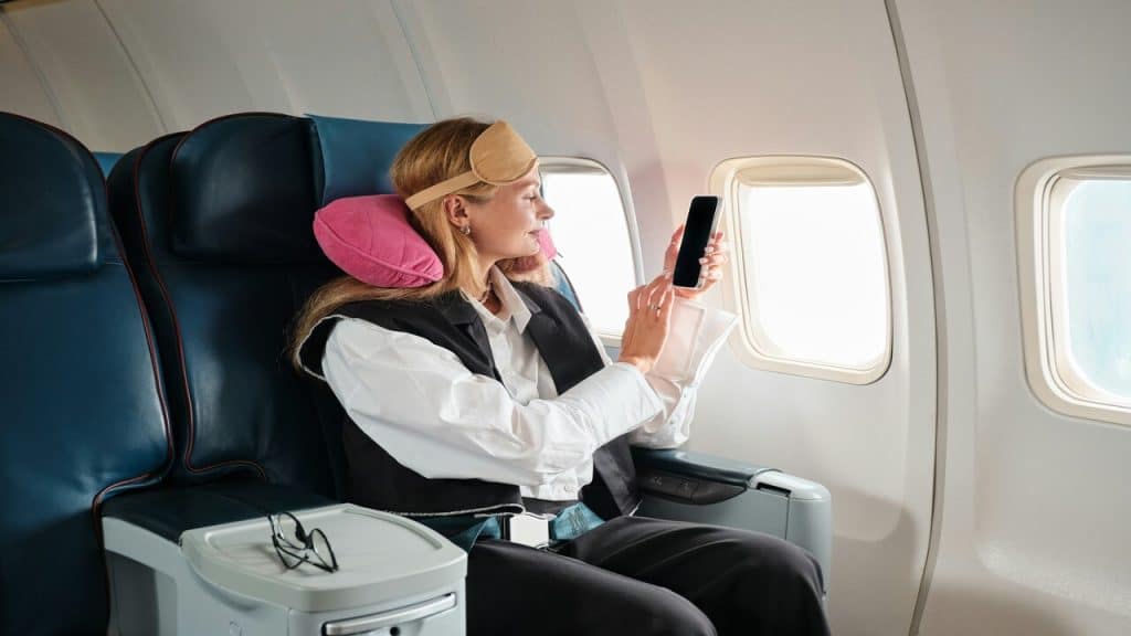 A woman in an airplane
