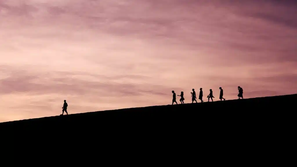 A person leading others