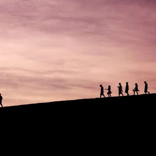 A person leading others