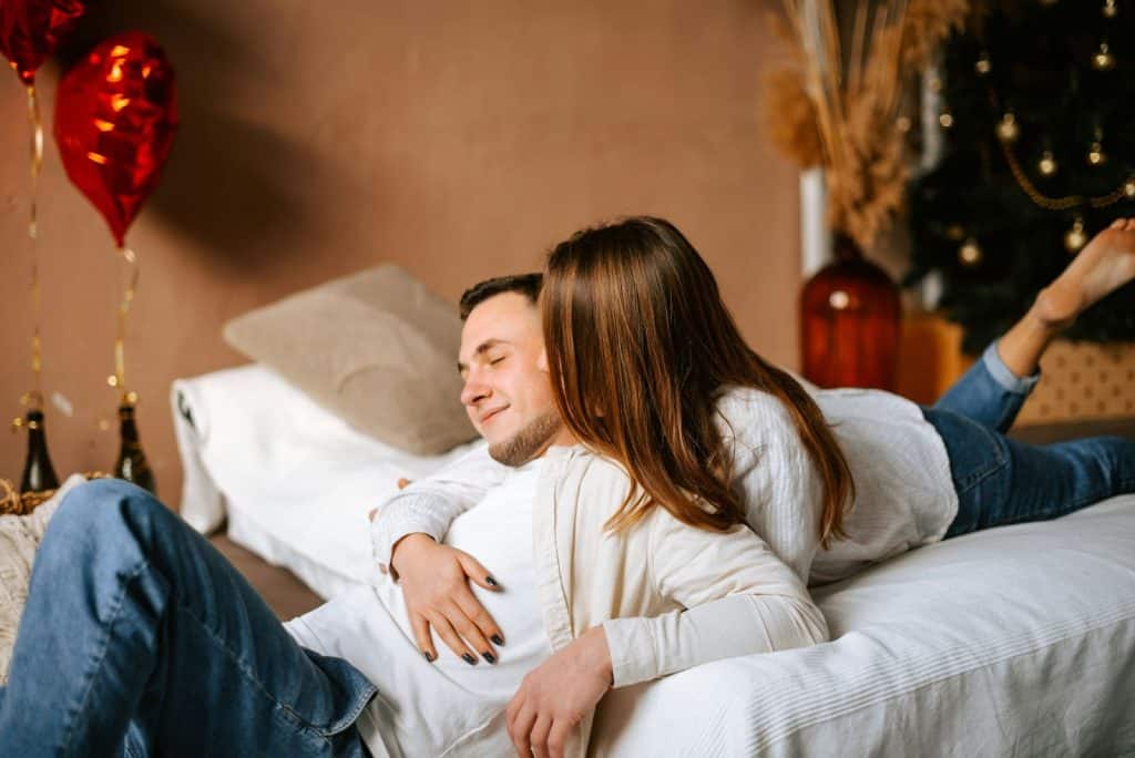 A man and woman being sweet 