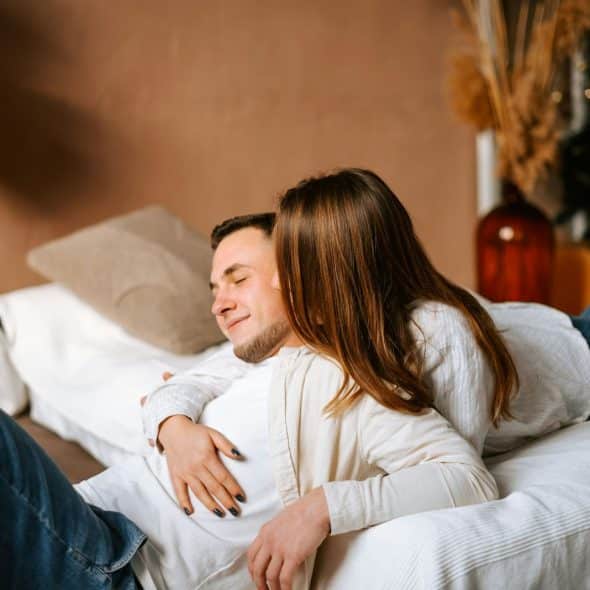 A man and woman being sweet