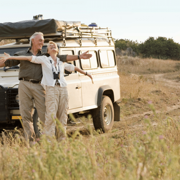 A mature couple on a field