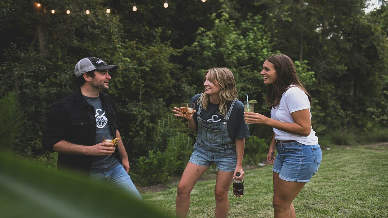 Friends laughing together.