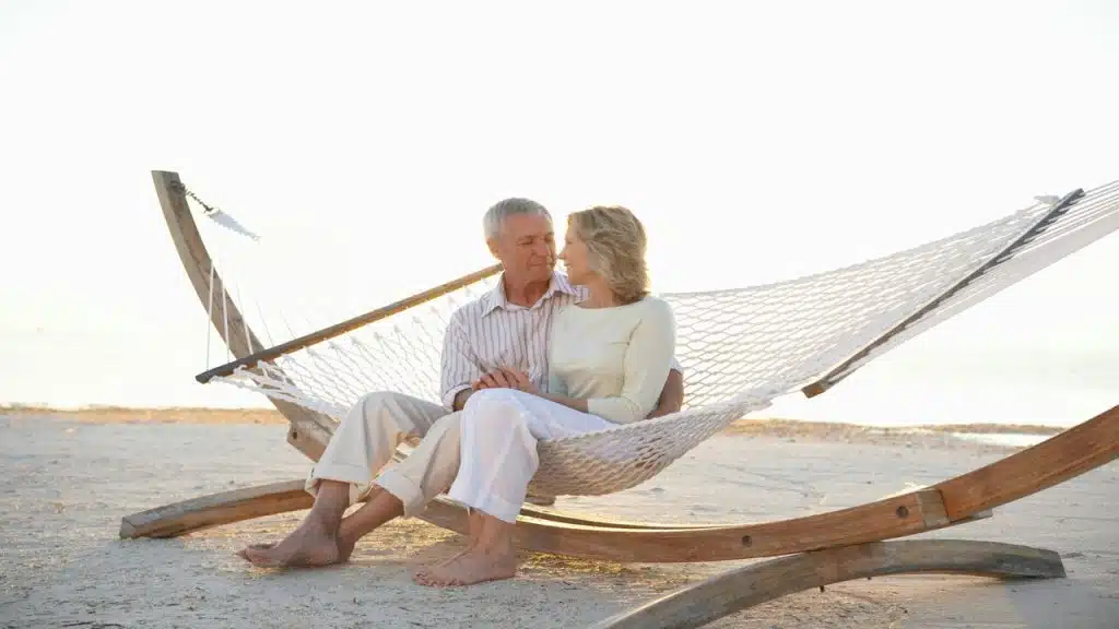A mature couple on a beach date