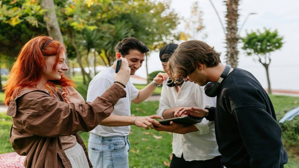 Friends hanging out outdoors.