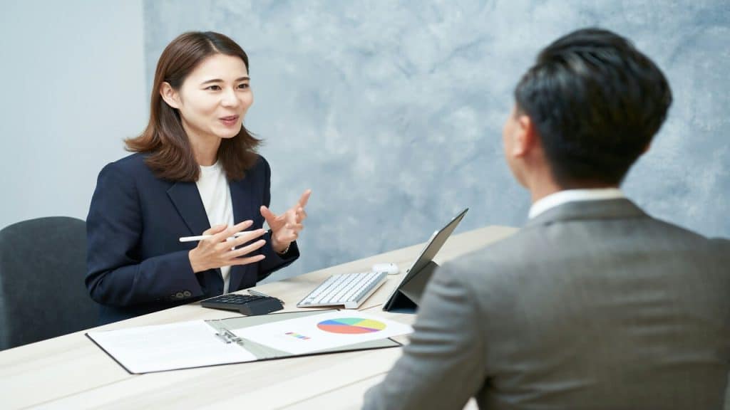 A woman at a business meeting.