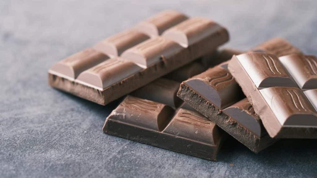 A stack of dark chocolate bars.