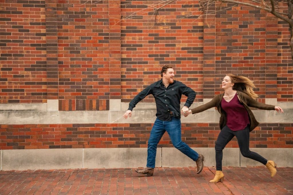 A man and woman running