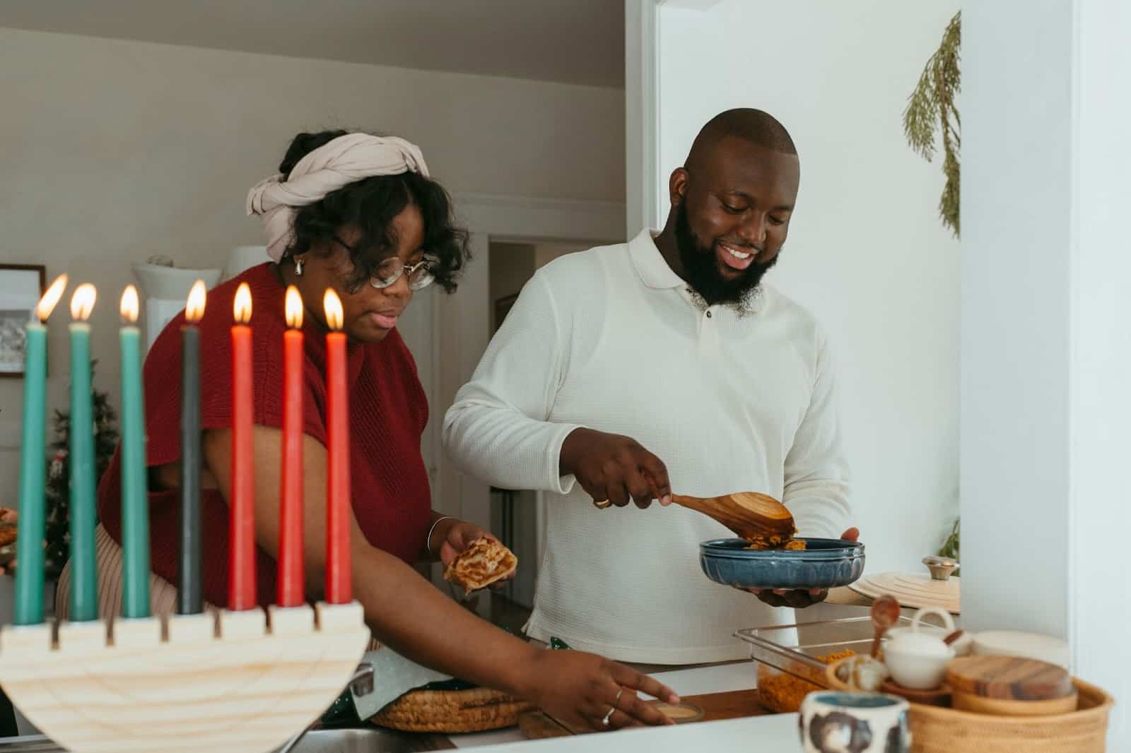 A man and woman preparing a meal.
