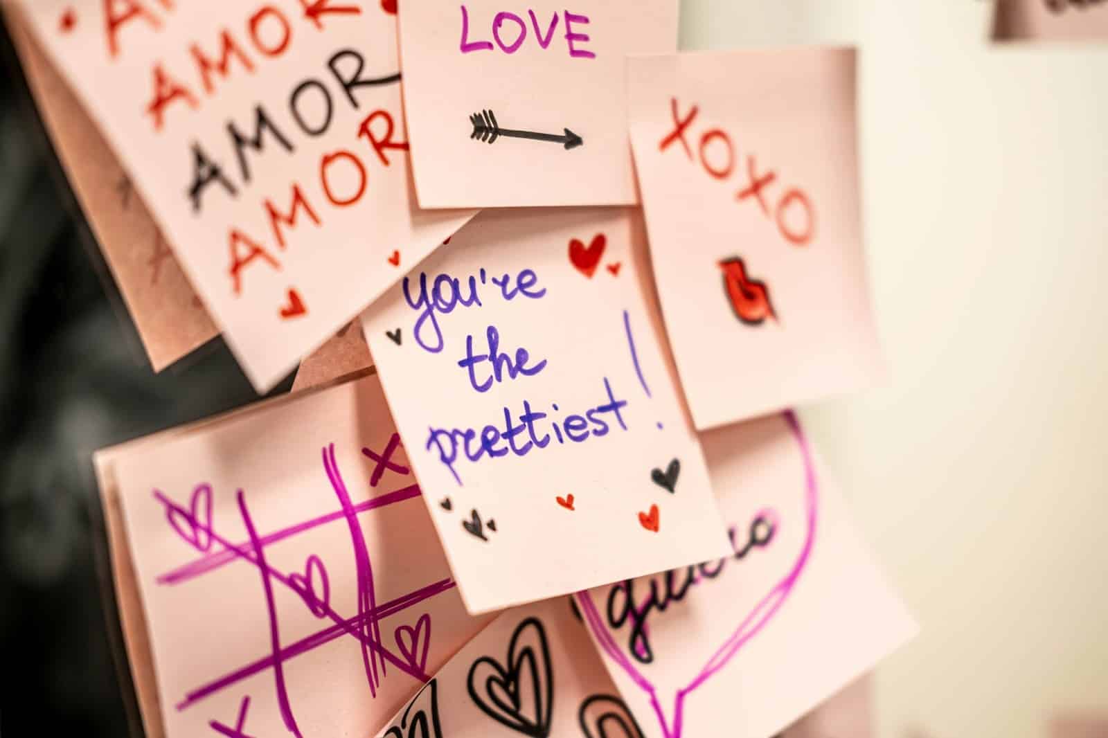 A picture of cute notes sticked to refrigerator.
