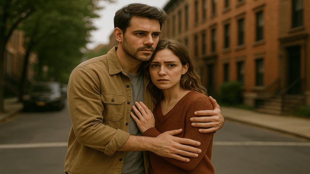 A man being protective of his partner